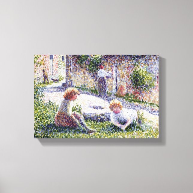 Lienzo Niños de Camille Pissarro en una granja (Anverso)