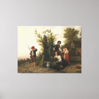 Lienzo Niños en el Pozo de Piedra – Pueblo del Siglo XIX