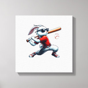 Lienzo Niños Feliz Pascua Conejo Jugando Béisbol Este