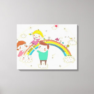 Lienzo Niños jugando en el arco iris