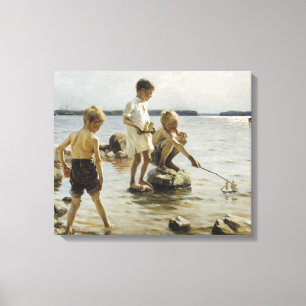 Lienzo Niños jugando en la costa (por Albert Edelfelt)