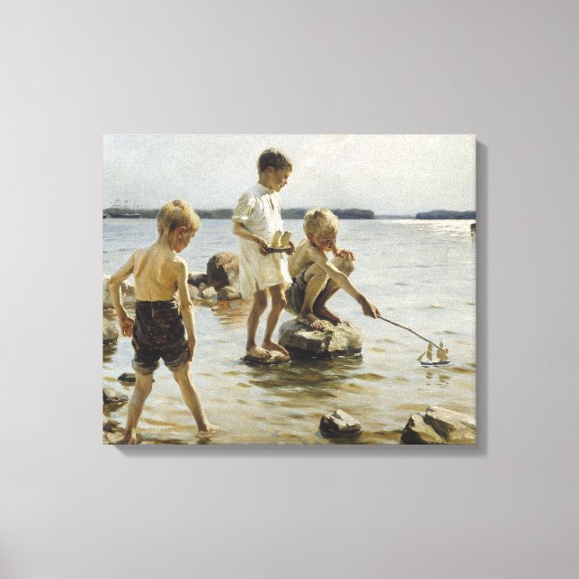Lienzo Niños jugando en la costa (por Albert Edelfelt) (Anverso)