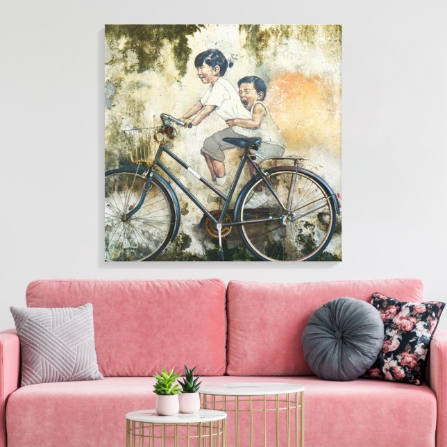 Lienzo Niños malcriados se ríen en bicicleta (Insitu (Sala de estar))