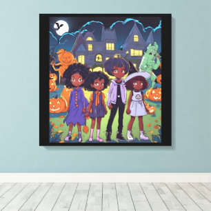 Lienzo Niños Negros Tropiezan En Un Halloween De Ciudad E