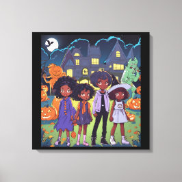 Lienzo Niños Negros Tropiezan En Un Halloween De Ciudad E