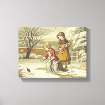 Niños Victorianos de Invierno Alimentando un Petir