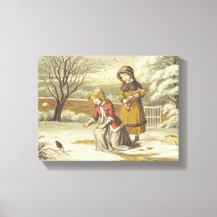 Lienzo Niños Victorianos de Invierno Alimentando un Petir