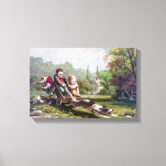 Lienzo Niños y perros persiguiendo una pintura de cosecha (Anverso)