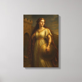 Lienzo Noblewoman antigua con escudo cerca de las muralla