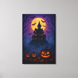Lienzo Noche de Halloween de época con luna llena y murci