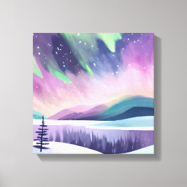 Lienzo Noche de invierno colorida sobre las luces del nor