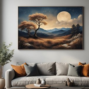 Lienzo Noche de luna llena dorada