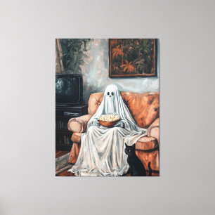 Lienzo Noche de películas espeluznante   TV de fantasma y