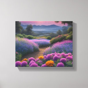 Lienzo Noche encantada: Campo de flores al atardecer