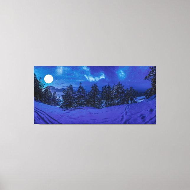 Lienzo Noche estrellada con luna llena en el bosque (Anverso)