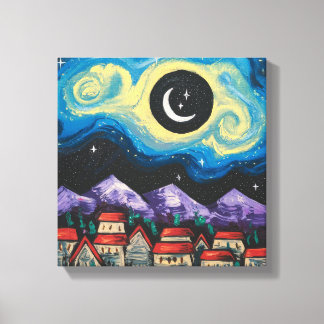 Lienzo Noche estrellada Crescent Moon Village Art Print