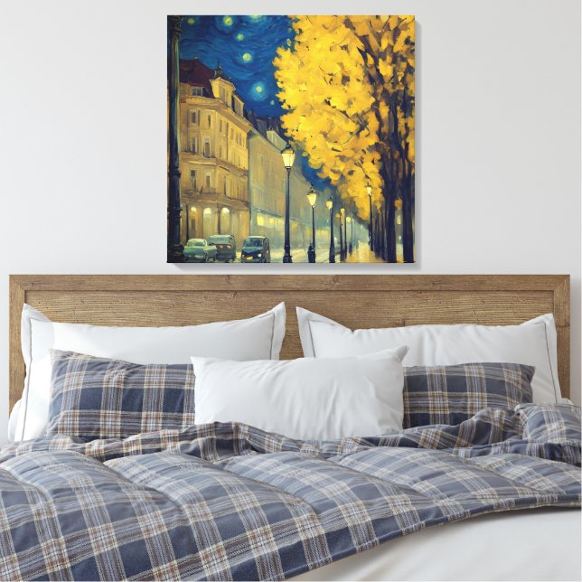 Lienzo Noche estrellada en la avenida Andrássy, Budapest (Insitu(Dormitorio))