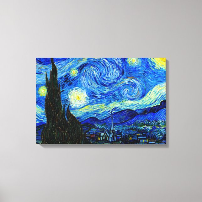 Lienzo Noche estrellada por Van Gogh Triple Panel Imprimi (Anverso)