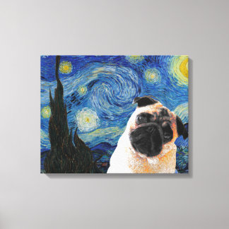 Lienzo Noche estrellada Vincent Van Gogh Cute Pug Dog