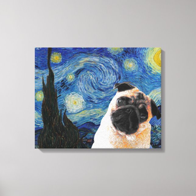 Lienzo Noche estrellada Vincent Van Gogh Cute Pug Dog (Anverso)