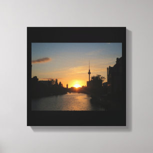 Lienzo Noche Fernsehturm del horizonte de Berlín Alemani