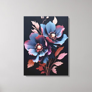 Lienzo Noche floreciente: Flores azules y rosas
