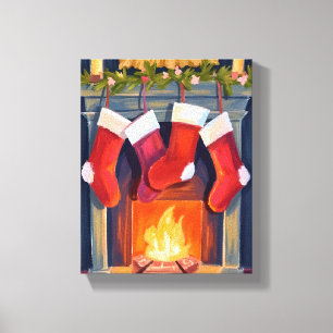 Lienzo Noche Santa Medias de Navidad Acuarela