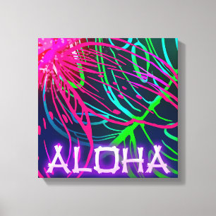 Lienzo Noche Tropical de Luau Eléctrico Neon Aloha