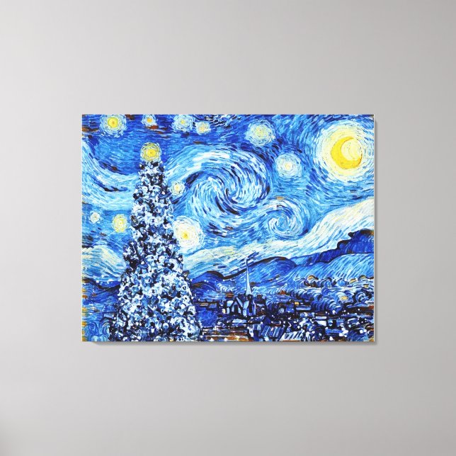 Lienzo Noche Van Gogh Starry - Árbol blanco de Navidad (Anverso)