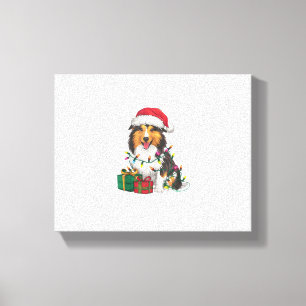 Lienzo Noches iluminando Santa Hat Shetland Sheepdog Chri