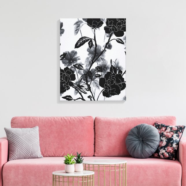 Lienzo Noir floral de mariposa moderna (Insitu (Sala de estar))