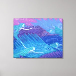 Lienzo Nómadas oceánicas, sirenas náuticas y peces