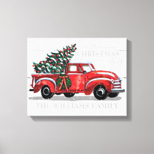 Lienzo Nombre de la familia del camión rojo de Navidades