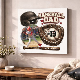 Lienzo Nombre de Papá de Béisbol Personalizado