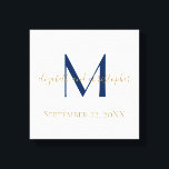 Lienzo Nombre del Monograma Iniciales Boda de oro azul Re<br><div class="desc">Un encantador regalo o regalo de boda de arte de tela azul y oro monogramado para una pareja,  con sus nombres,  apellido inicial y fecha boda. Viene en muchos tamaños diferentes.</div>