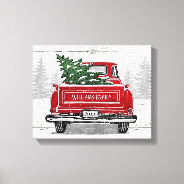 Lienzo Nombre Rústico del árbol de navidad del camión roj (Anverso)