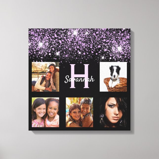 Lienzo Nombre único del collage de fotos del purpurina mo (Anverso)
