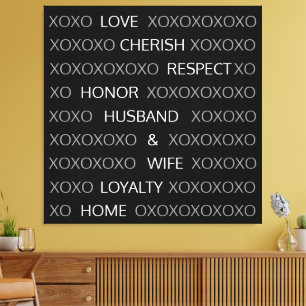 Lienzo Nombres de Pareja Personalizados, XOXO Negro y Bla