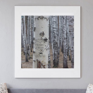 Lienzo Nombres Tallados Rústicos Personalizados en Corazó