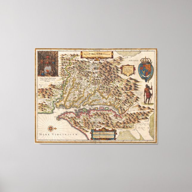 Lienzo Nova Virginiae Tabula 1630 Henricus Hondius Map (Anverso)