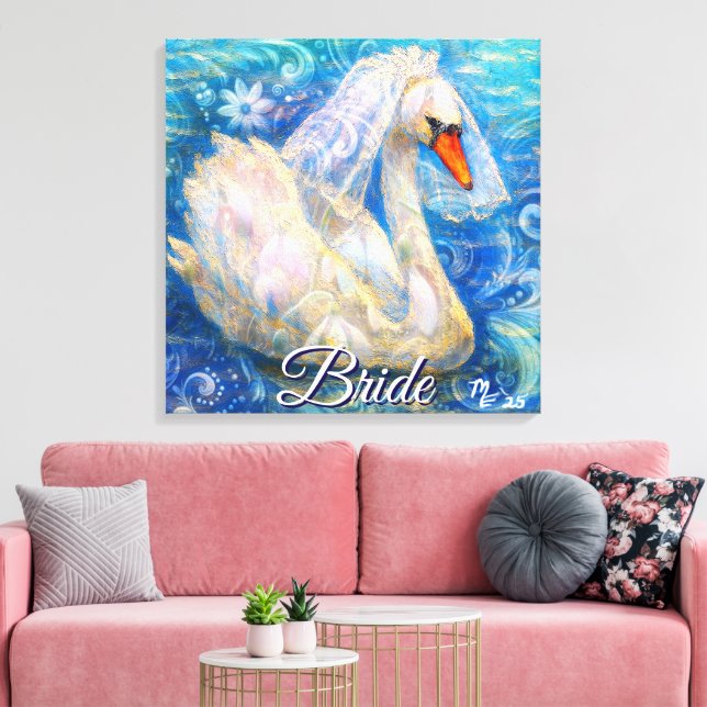 Lienzo Novia cisne con velo en agua azul blanco personali (Insitu (Sala de estar))