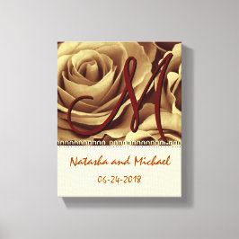 Lienzo Novia monograma y novio con Rosas de oro
