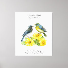 Lienzo Noviembre Mes de Nacimiento Flor Crisantemo Aves
