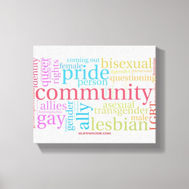 Lienzo nube de palabras de la comunidad arcoíris LGBTQ+ d (Anverso)