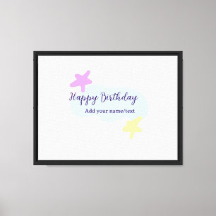 Lienzo Nubes azul pastel estrellas púrpura feliz cumpleañ
