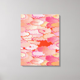 Lienzo Nubes japonesas, puesta de sol, coral, fucsia, ros