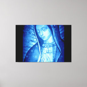 LIENZO NUESTRA MUJER DE GUADALUPE AZUL EN PANELES NEGROS