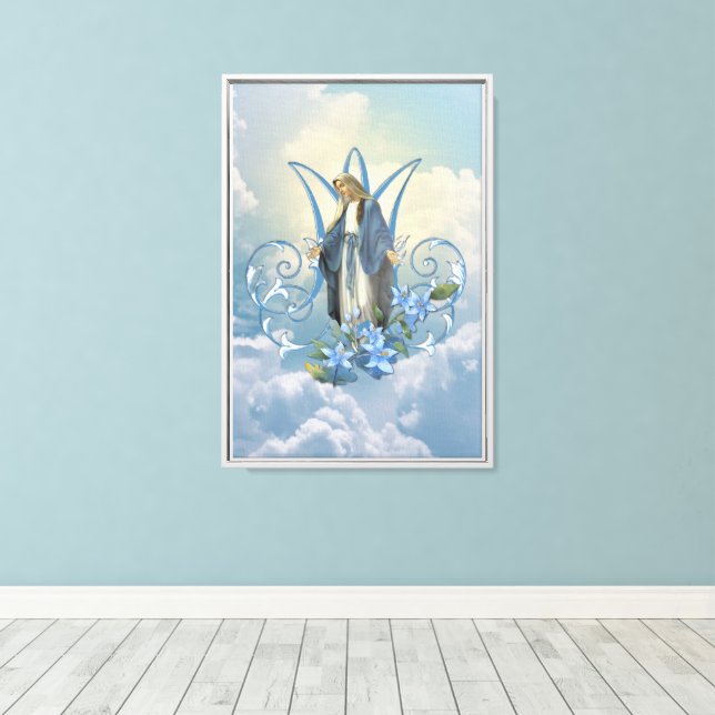 Lienzo Nuestra Señora de la Gracia con las Flores Azules (Insitu (piso de madera))