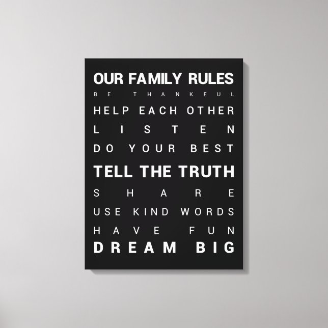 Lienzo Nuestras reglas familiares - 18" x 24" (Anverso)