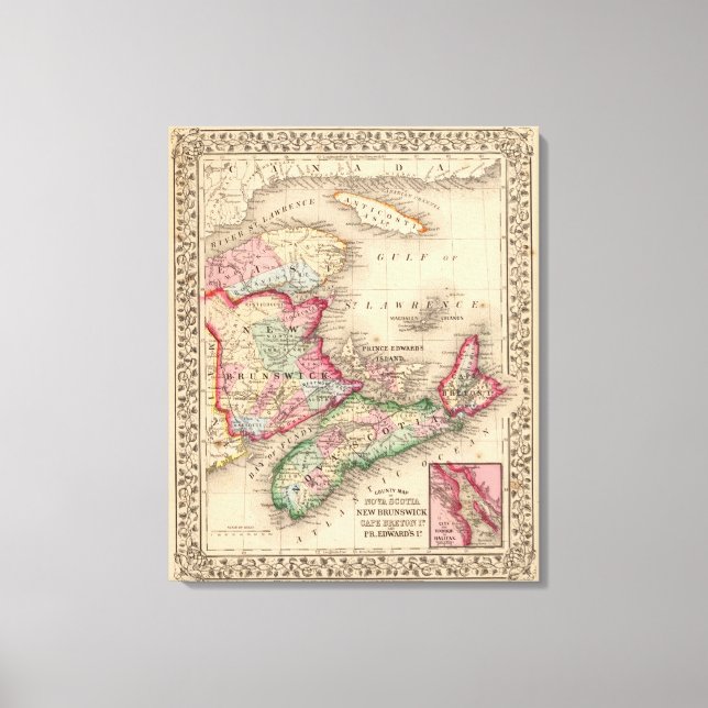 Lienzo Nueva Escocia, Nueva Brunswick, Mapa de Mitchell (Anverso)
